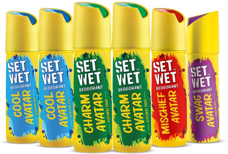 SET WET Cool, Charm, Swag & Mischief Avatar Deodorant & Body Spray Perfume, Pack of 6 Deodorant Spray  –  For Men(900 ml, Pack of 6)