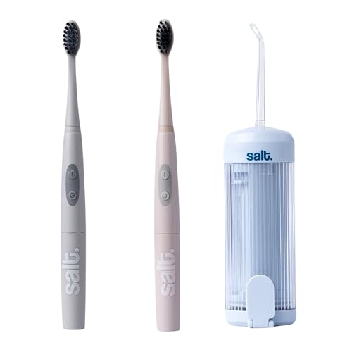 Salt Water Flosser for Teeth with Magna Cool & Warm Grey Electric Toothbrush | Ultimate Dental Care Kit for Men and Women
