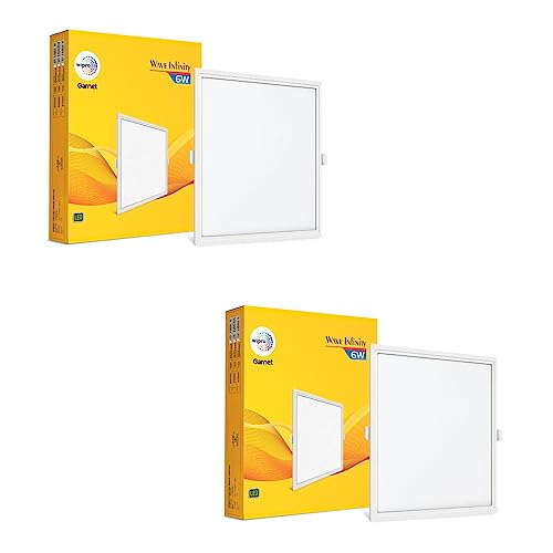 wipro Garnet 6W Square Led Wave Infinity Panel|Neutral White Light(4000K)|Rimless Panel Ultra-Slim Design|Recessed Down Light|Pop Ceiling Light|Cutout-100X100Mm|Pck of 2-