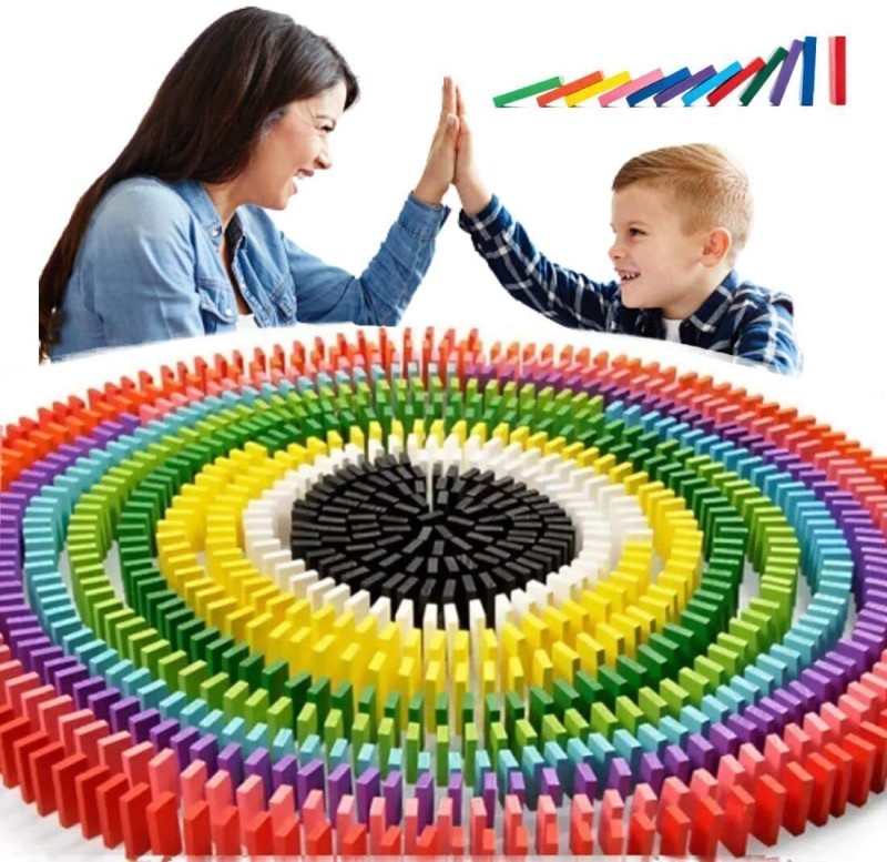 TOOBIL 120 pcs 12 Color Wooden Dominos Blocks Set for Kids(Multicolor)