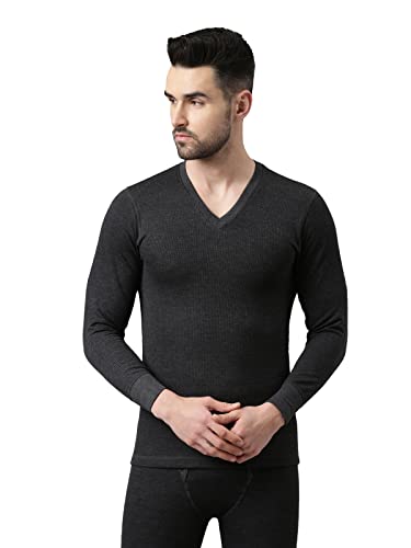 Dixcy Scott Maxmius Mens V-Neck Full Sleeves Solid Print Thermal Tops(Dark Grey Melange)-S