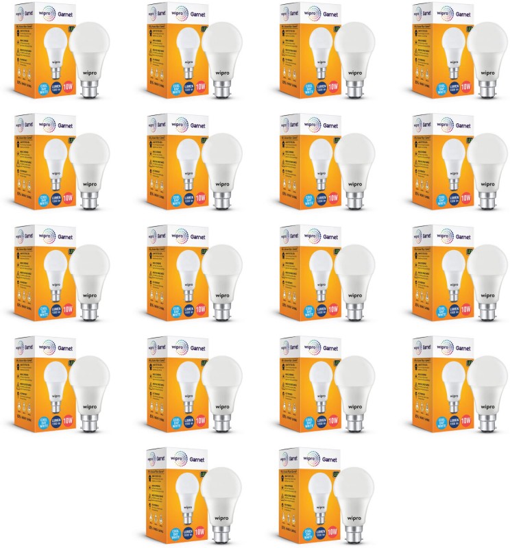 Wipro 10 W Standard B22 LED Bulb(White, Pack of 6)