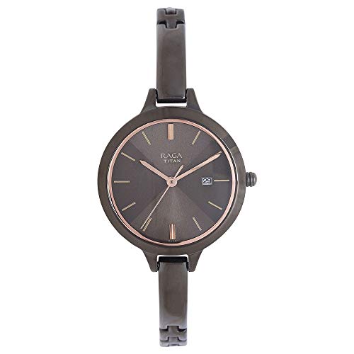 Titan Women Metal Raga Viva Analog Champagne Dial Watch-Nl2578Qm02/Np2578Qm02, Band Color-Gray