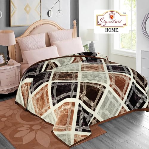HOMEKART Super Soft Signature Printed Double Bed Blanket for Heavy Winter, Single Ply Mink Blanket King Size with 220 x 230 Cm – 3.5 Kg (Coffee and White, Pack of 1)