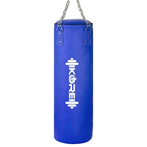 KORE Ultimate 2 Feet Unfilled Heavy Blue Punching Bag PU Leather Boxing MMA Sparring Punching Training Kickboxing Muay Thai with Rust Proof Stainless Steel Hanging Chain