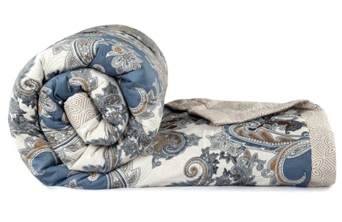 HOMEKART Reversible Microfiber Double Bed Blanket/AC Comforter/Duvet/Dohar | Super Soft | All Weather & Seasons | 120 GSM (Teal Blue White)