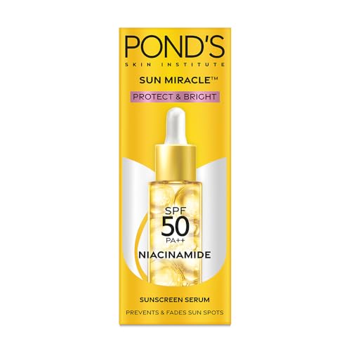 POND’S Sun Miracle SPF 50 PA++ Sunscreen Serum – Protect & Bright, With 1.25% Niacinamide, Prevent & Fade Dark Spots, Lightweight, No White Cast 14ml