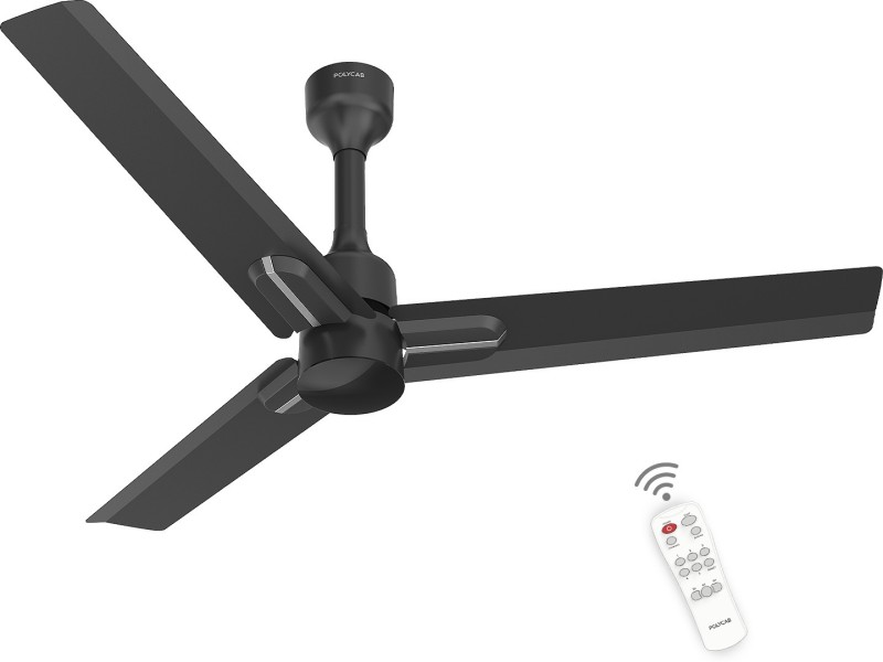 Polycab Wizzy Neo 1200mm 5 Star Advanced BLDC ,High Delivery, Remote Ceiling fan 5 Star 1200 mm 3 Blade Ceiling Fan(Remote Controlled | Black Silver | Pack of 1)
