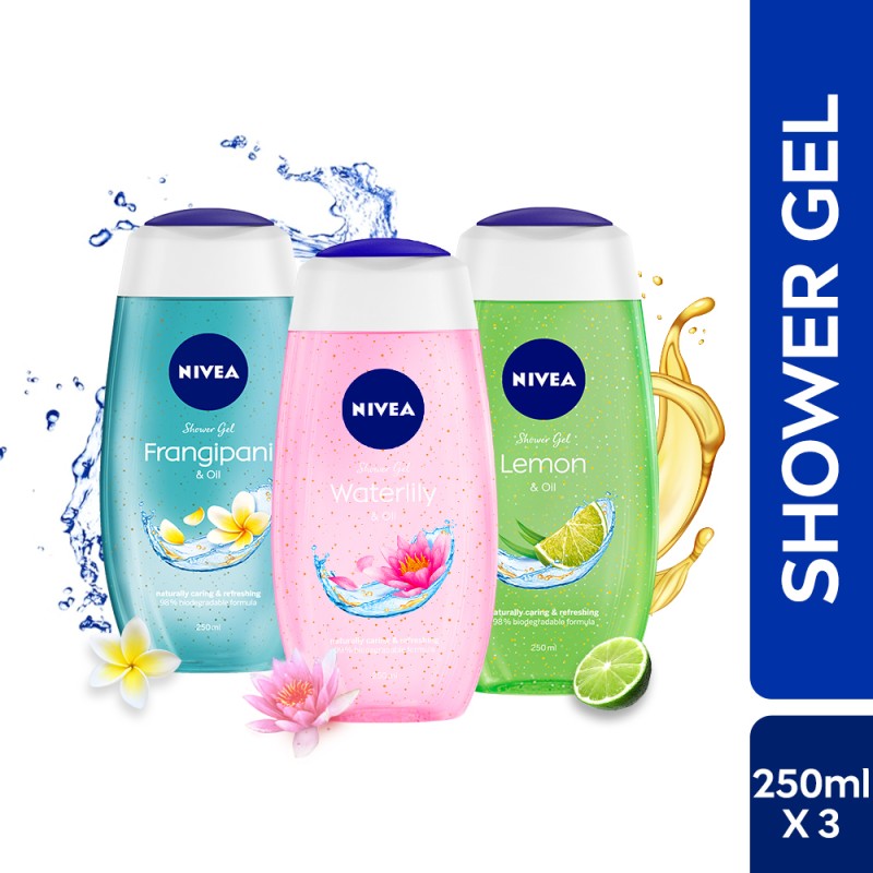 NIVEA Waterlily, LemonOil, and Frangipani showergel(3 x 250 ml)
