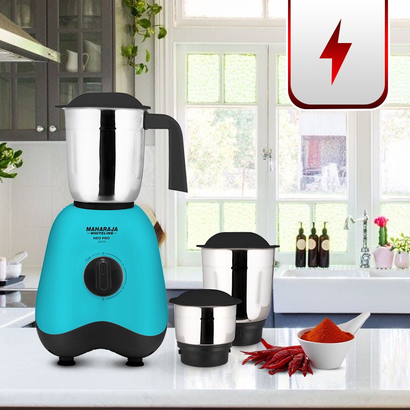 MAHARAJA WHITELINE MX-261 500 W Mixer Grinder(Neo Pro | 3 Jars | Blue, Black)