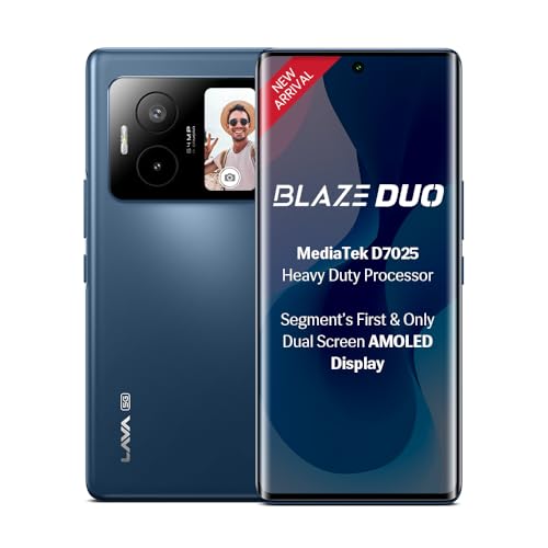 Lava Blaze Duo 5G (Celestial Blue, 6GB RAM, 128GB Storage) |Segment’s First Secondary Screen|120 Hz Curved Amoled Display | 64 MP Camera (Sony Sensor) | MediaTek Dimensity 7025 Processor