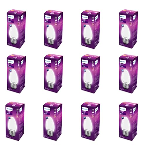 PHILIPS 4-watt Filament Candle LED Bulb | Diffused Candle Bulb for Home & Decoration | Bulb Base: E27, Cool White | Pack of 12