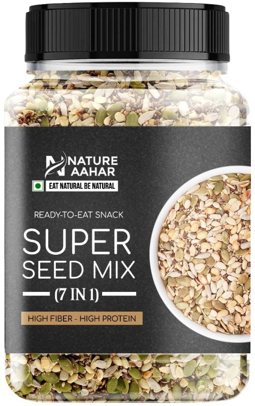 Nature Aahar 7 in 1 Roasted seeds mix 500gm Sunflower Seeds, Pumpkin Seeds, Chia Seeds, Watermelon Seeds, Brown Flax Seeds, Sesame Seeds, Sweet Basil Seeds(500 g)