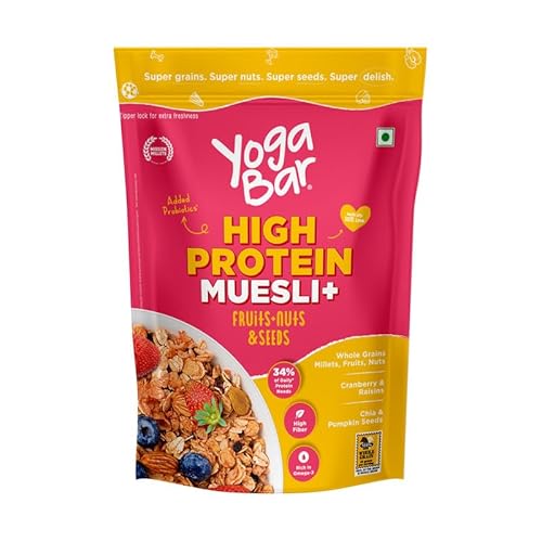 Yogabar High Protein Muesli 850 Gram | Fruits & Nut, 22 Gram Protein | Packed With Apple, Almonds, & Super Seeds | Best High Protein Breakfast Cereal For Energy & Nutrition