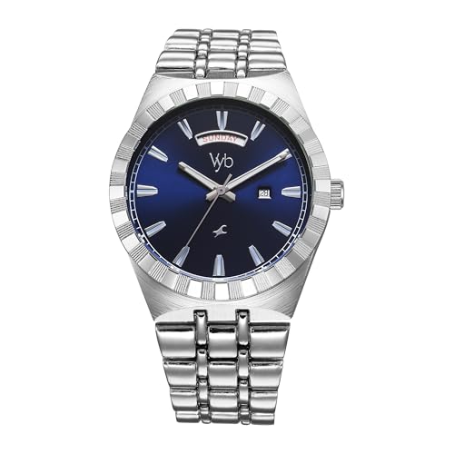 Fastrack Vyb Quartz Analog Blue Dial Steel Sheet Metal Strap Watch for Men-FV30003SM01W