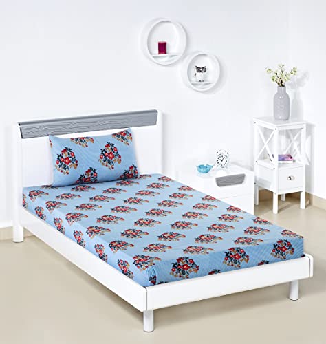 Amazon Brand – Solimo Polycotton Flower Rush Double Bedsheet with 2 Pillow Cover, Multicolor, 95 GSM, 144 Tc