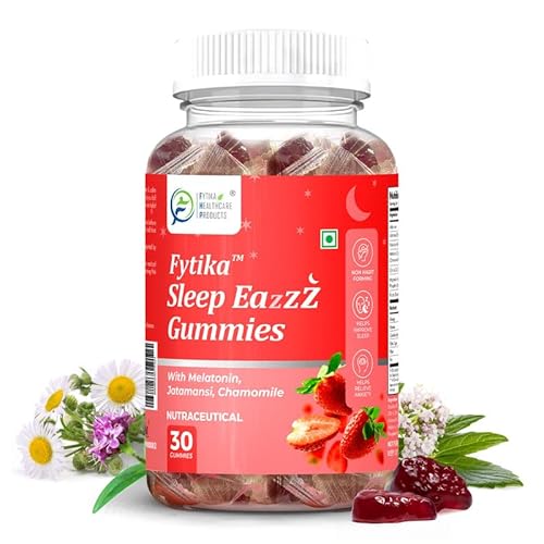 Fytika Melatonin Gummies 5 mg (30 Gummies) | Sleep Gummies for Men & Women | Jatamansi, Chamomile, Valeriana, Zinc & magnesium|No Added Sugar| Natural Strawberry flavour (Pack of 1)