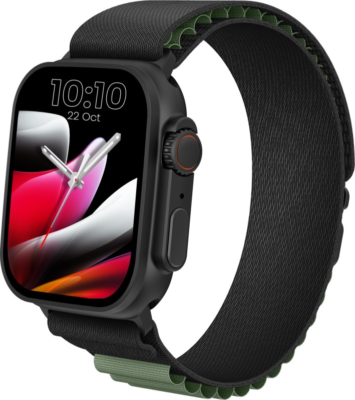 Cellecor RUSH 1.91″ HD Display | 600 NITS | BT-Calling | AI Voice | IP67 WaterResistant Smartwatch(GARNISH/BLACK-GREEN Strap, Free Size)