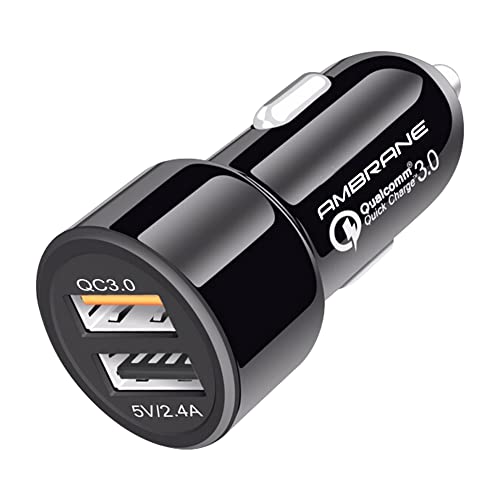 Ambrane 30W Fast Car Charger with Dual Output, Qualcomm Quick Charge 3.0 Compatible with All Cars for iPhone, All Smartphones, Tablets & More, Multi-Layers Protection (ACC11QC, Black)