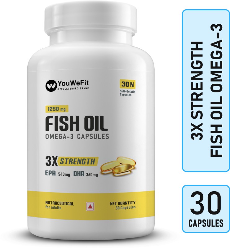 YouWeFit Omega-3 Fish Oil | 1250mg Triple Strength Capsules | No Fishy Burps(30 Capsules)