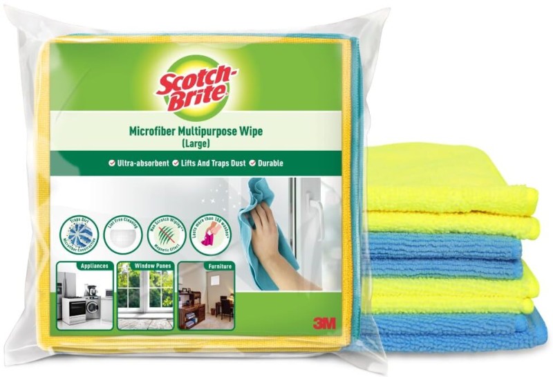 Scotch-Brite Multipurpose Wipe (40cm X 40 cm, 340 GSM) Wet and Dry Microfiber Cleaning Cloth(4 Units)