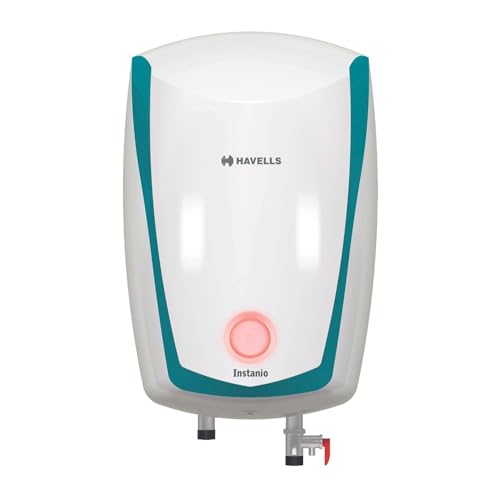 Havells Instanio 10 Litre Storage Water Heater (Geyser) | Color Changing Temp Sensing LED Indicator | Anti Rust Tank | Warranty: 5 Year on Tank | High Rise Compatible (White Blue)