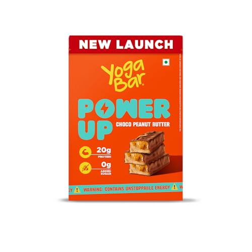 Yogabar Power Up 20g Protein Bar (5 Bars, Choco Peanut Butter, No Added Sugar) | Least Net Carbs | Zero Added Sugar Protein Bars | High Protein Blend – Whey Protein Concentrate, Isolate, Peanuts & Soy | Healthy Protein Snacks
