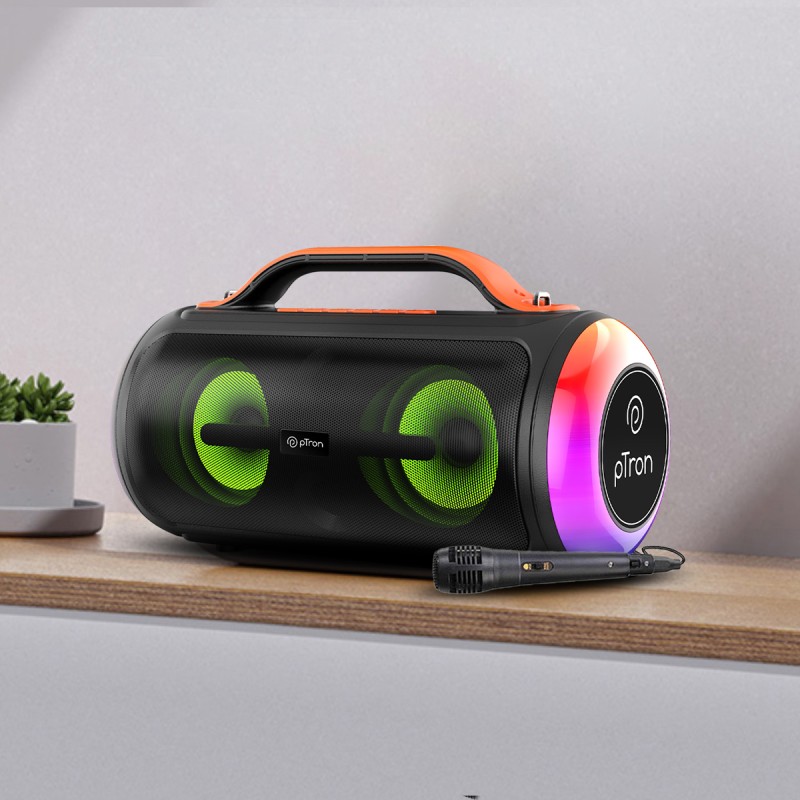 PTron Fusion Octane with 40W Pristine Sound, Karaoke Mic, RGB Lights & 6Hrs Playback 40 W Bluetooth Party Speaker(Black, 2.0 Channel)