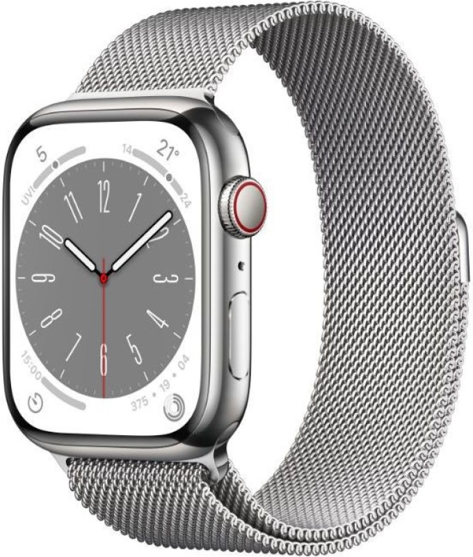 Apple Watch Series 8 GPS + Cellular with ECG app, Temperature sensor, Crash Detection(Silver Milanese Strap, Regular)