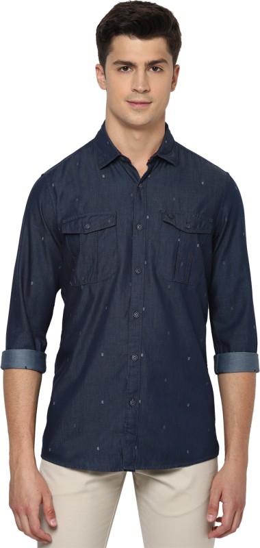 Allen Solly Men Self Design Casual Dark Blue Shirt