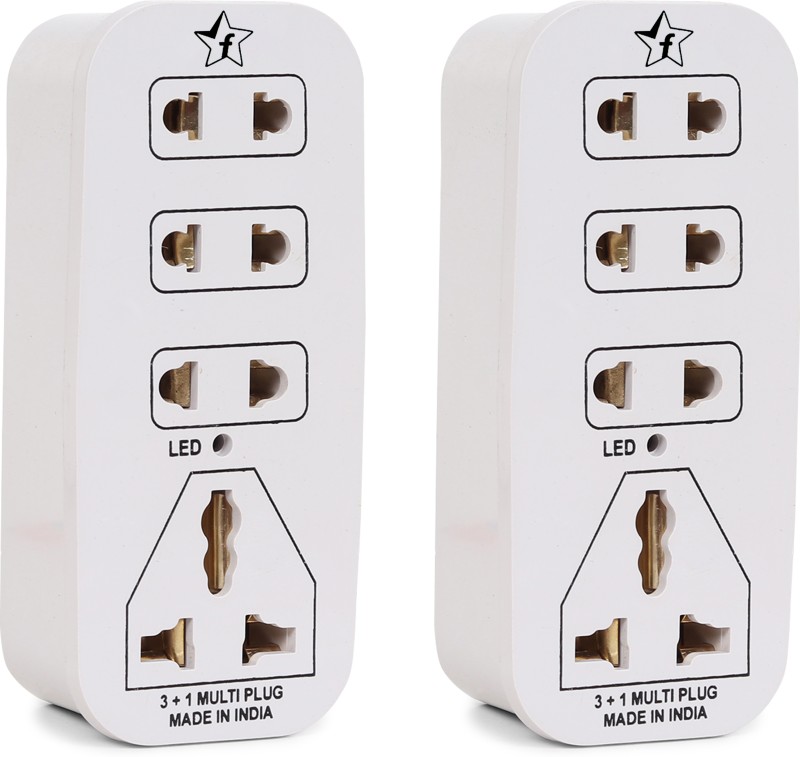 Flipkart SmartBuy 3 + 1 Multiplug with LED Indicator, 4 Universal sockets (Pack of 2) 4  Socket Extension Boards(Beige, 0 m)