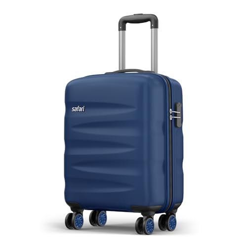 Safari Jupiter 55cm Small Cabin Trolley Luggage – 8 Wheels, Hard Case Polycarbonate, 360 Degree Wheeling System, Travel Suitcase, Graphite Blue