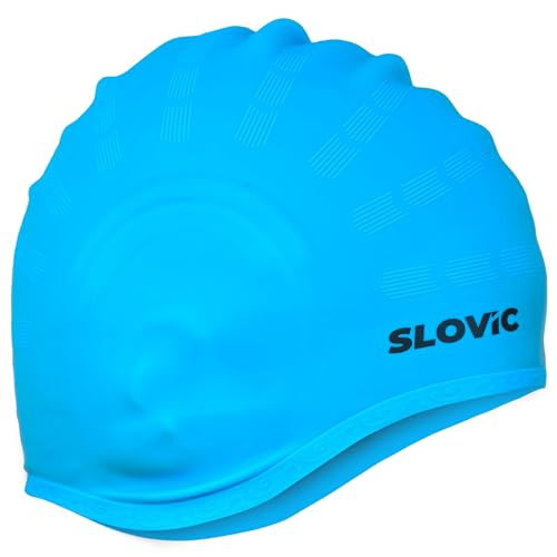 Slovic Swimming Cap for Men & Women [Light Blue] | Swimming Caps for Women with Long Hair | Swimming Accessories for Men & Women |Unisex & Waterproof Silicon Cap to Prevent Chemical Damage | Free Size
