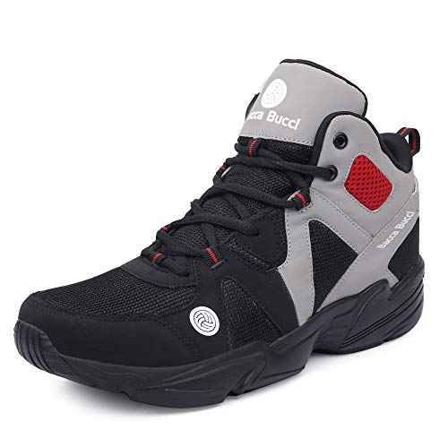 Bacca Bucci® Men’s Caper High Top Men Sneakers with Anti Slip Sole & Breathable Upper- Grey/Black, Size UK6