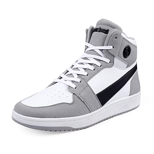 Bacca Bucci® Balancer Men’s Fashion Sneakers Lace-Up Trainers Basketball Style Walking Shoes- White & Grey, Size UK8