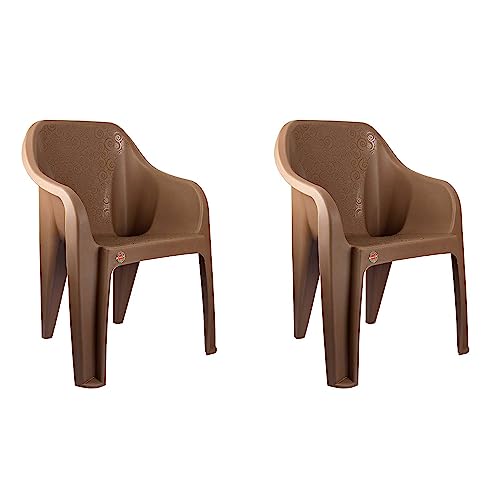 Cello Dynamo Plastic Chair (Set of 2) (Brown) | Strong and Durable | Easy to Clean | Chair for Living Room, Bed Room, Kitchen, Office Room, Outdoor | 3 Years Warranty