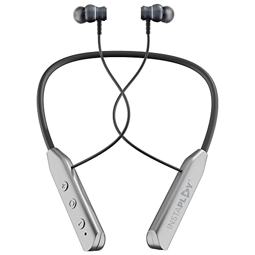 INSTAPLAY INSTABUDS PRO BT 5.0 Wireless in Ear Earphones with Metal Earbuds,Extra Bass, 24Hrs Playtime, Lightweight Neckband, Sweat-Resistant Magnetic Earbuds, Voice Assistant & Mic – (Slate Grey)