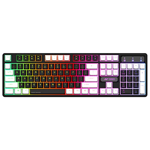 Ant Esports MK1400 Pro Backlit Membrane Wired Gaming Keyboard with Mixed Colour Lighting, White & Black Keycaps, Double Injection Key Caps – Black