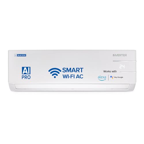 Blue Star 1.5 Ton 3 Star, 60 Months Warranty, Wi-Fi Smart Inverter Split AC (Copper, 5 in 1 Convertible Cooling, 4-Way Swing, Turbo Cool, Voice Command, IC318YNUS, White)