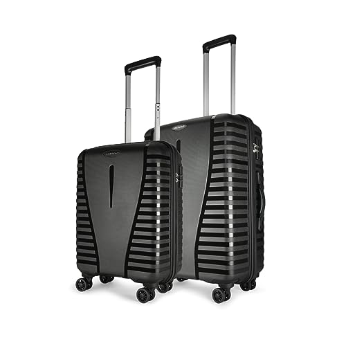 Aristocrat Polypropylene Air Pro Set of 2 Hard Luggage (55Cm and 66Cm) | Lightweight Luggage with Wheels, Secured Zip and Secured Combination Lock | Jet Black | Unisex, Spinner, Trolley Bag