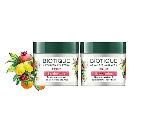 Biotique Fruit Brightening Depigmentation and Tan Removal Face Pack| Ayurvedic and Organically Pure| Tan Removal Face Pack for All Skin Types|100% Botanical Extracts| 75gm (Pack of 2)