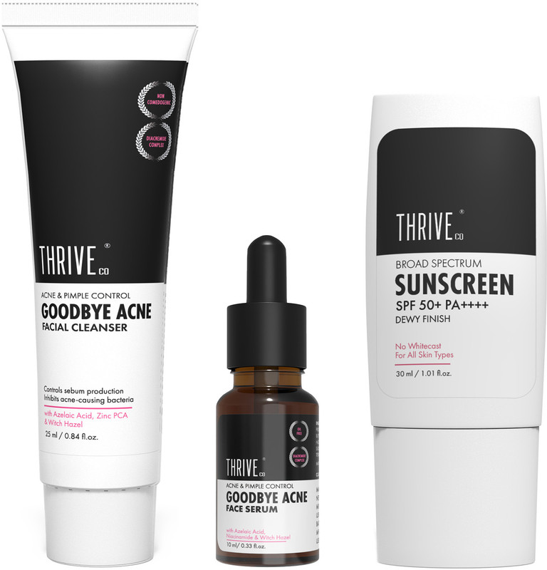 ThriveCo Acne-Free Sun Defense Kit(Anti-Acne Serum + Face Wash + SPF 50 PA++++ Sunscreen)(3 Items in the set)