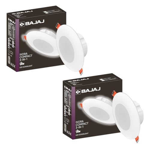 Bajaj Ivora Compact Downlight 3-in-1 Colour | 3W LED Downlight | for Smaller Spaces | Long Life of 25000 Hours (Multi Colour, Pack of 2)