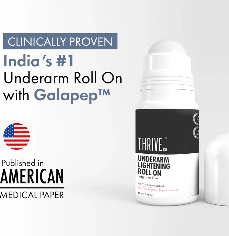 ThriveCo Underarm Lightening Roll-On with 5% AHA BHA | 48H Odor control | Men & Women Deodorant Roll-on  –  For Men & Women(40 ml)