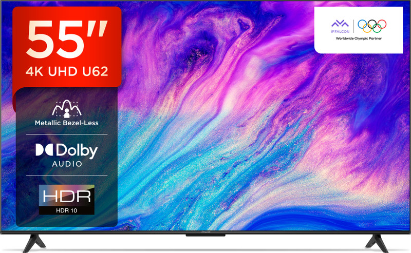 iFFALCON by TCL U62 139 cm (55 inch) Ultra HD (4K) LED Smart Google TV with 24W Dolby Audio, HDR10 and Bezel-Less Design(iFF55U62)