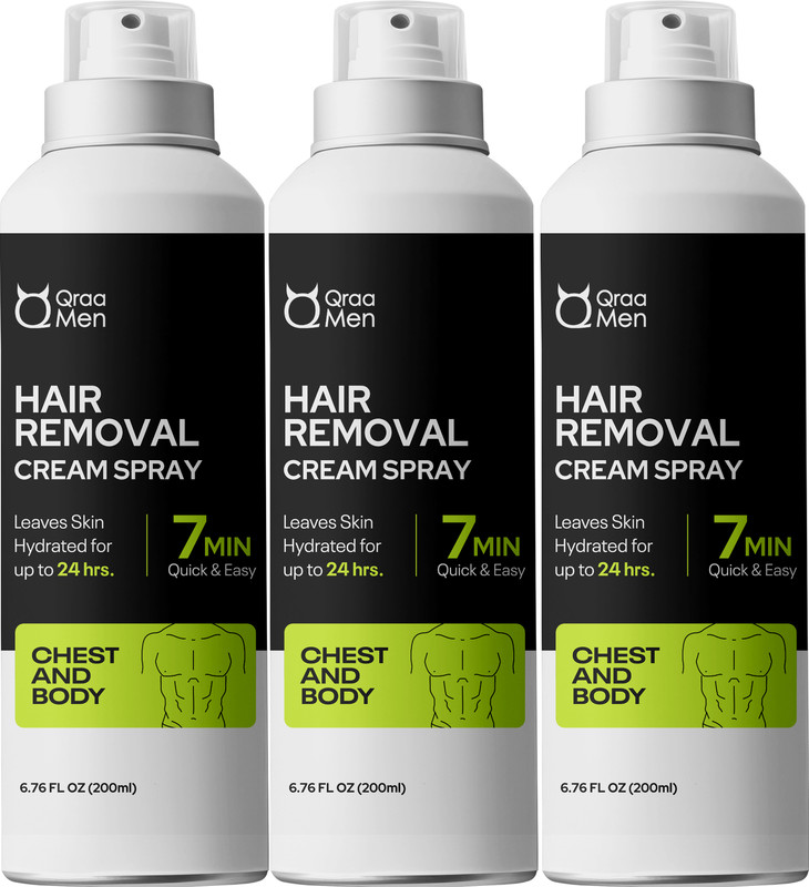 Qraa Men Hair Removal Cream Spray| Painless Body Hair Removal Powder Spray For Men’s Spray(600 ml, Set of 3)