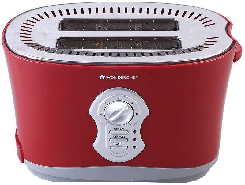 WONDERCHEF Crimson Edge Slice Toaster Plus 800 W Pop Up Toaster(Red)