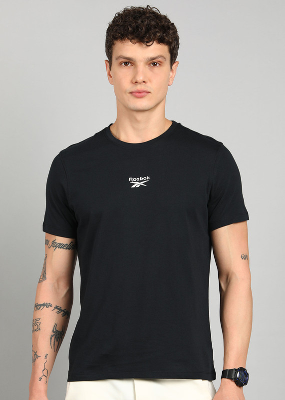 REEBOK Solid Men Round Neck Black T-Shirt