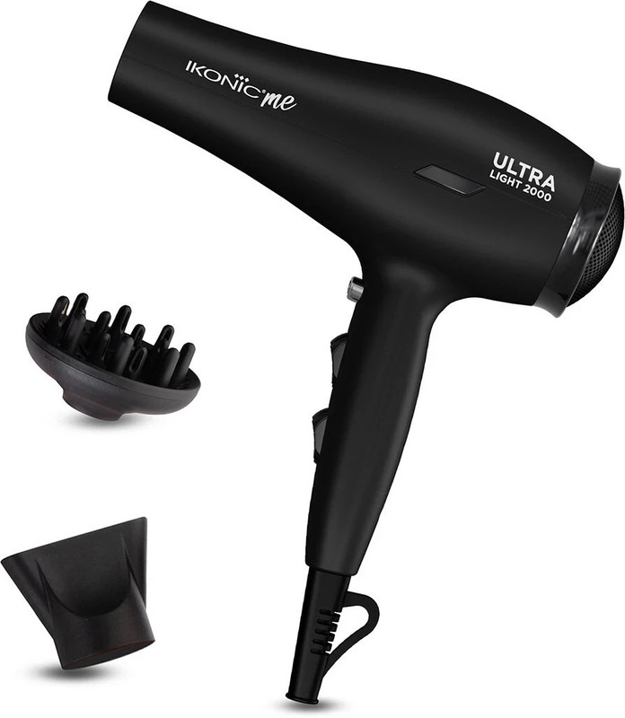 Ikonic Professional Ultra Light 2000 | 2 Speed & 3 Heat Settings with Cool Shot | Sonic Technology Hair Dryer(2000 W, Black)