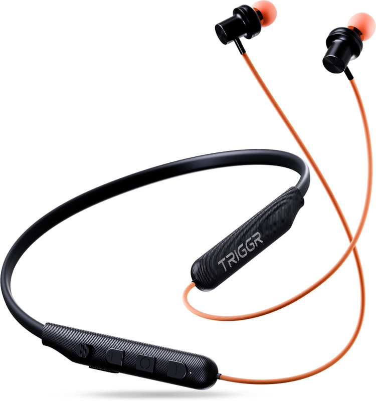 TRIGGR Bassplugs 100 Neckband, Dedicated Switch, 40H Battery, Dual Pairing, Fast Charge Bluetooth(Orange, In the Ear)